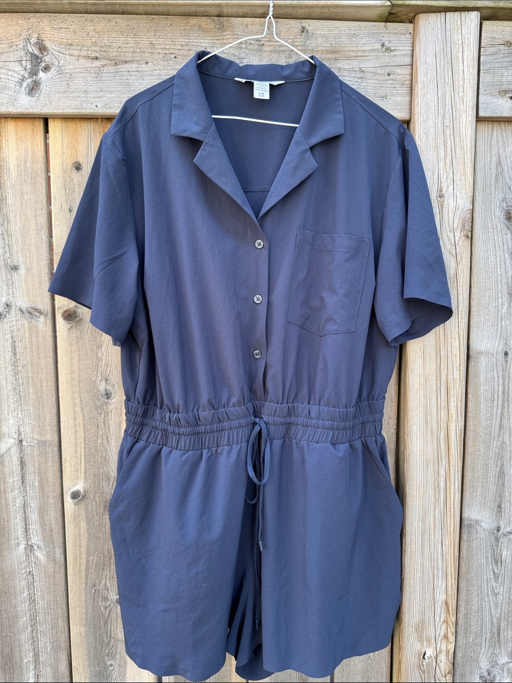 Athleta Button-Front Short Sleeve Romper in Navy
